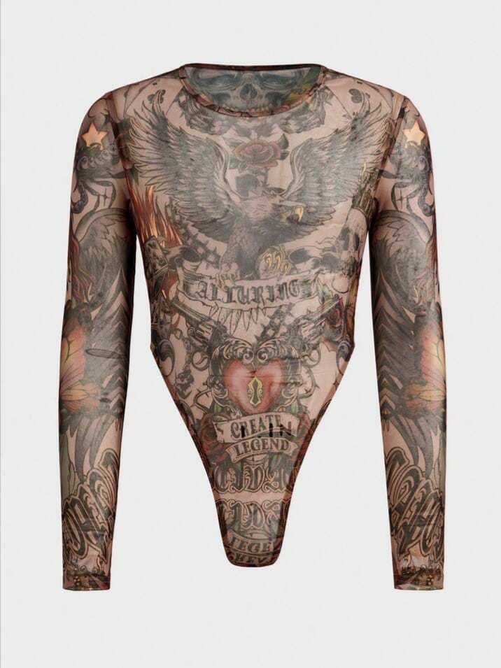 BONGA-BOYS Men's Tight Fitting Long sleeve Printed Bodysuit